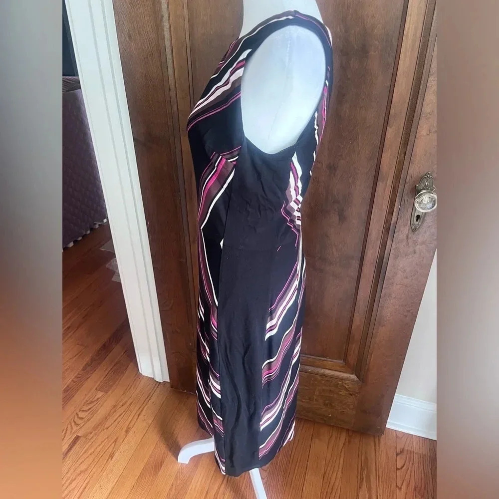 White House Black Market Black and Pint Chevron Striped Midi Dress Women Size 8 - Picture 5 of 10